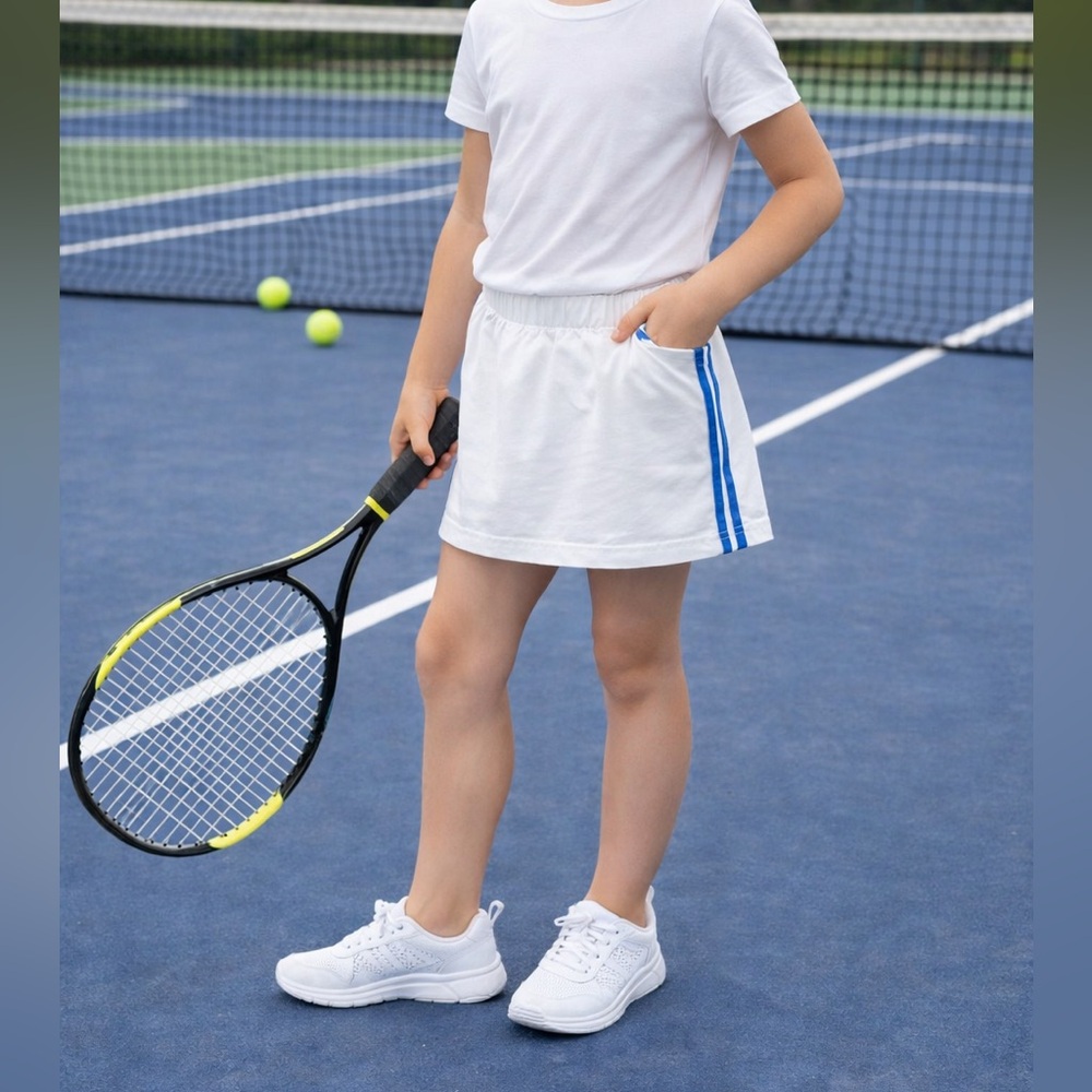 Old Navy Girls White Athletic Skort | Blue Stripe | Size 8